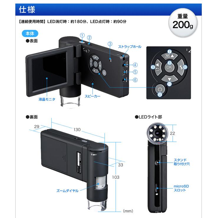デジタル顕微鏡 光学ズーム最大300倍 SANWA SUPPLY (サンワサプライ) LPE-05BKの画像