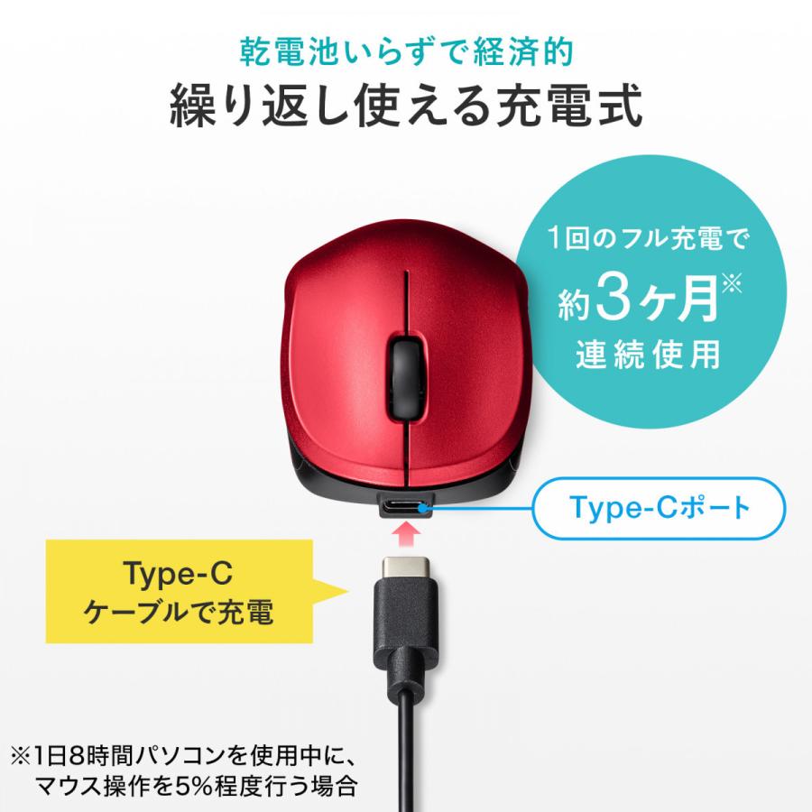 静音BluetoothブルーLEDマウス(充電式) SANWA SUPPLY (サンワサプライ) MA-BBS308R｜telaffy｜16