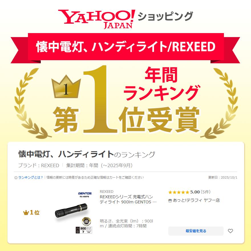 新品 GENTOS 900lm ハンディライト　RX-486PB 2本セット REXEED REXEEDシリーズ 充電式ハンディライト 900lm GENTOS