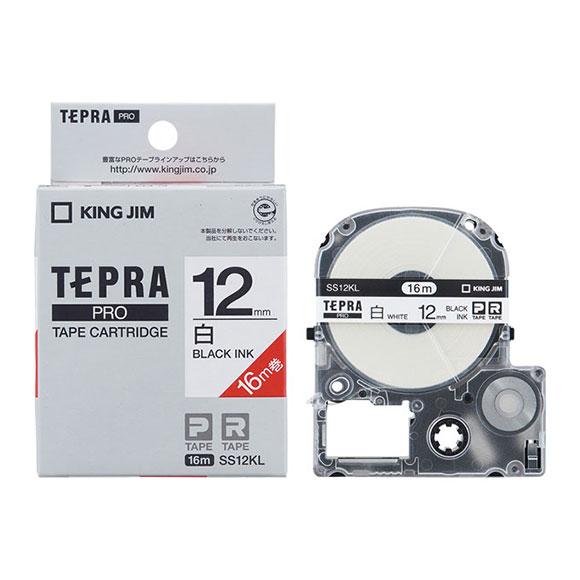 テプラPROテープカートリッジ 12mm 白ラベル 黒文字 ロング KING JIM (キングジム) SS12KL★ | TEPRA PRO