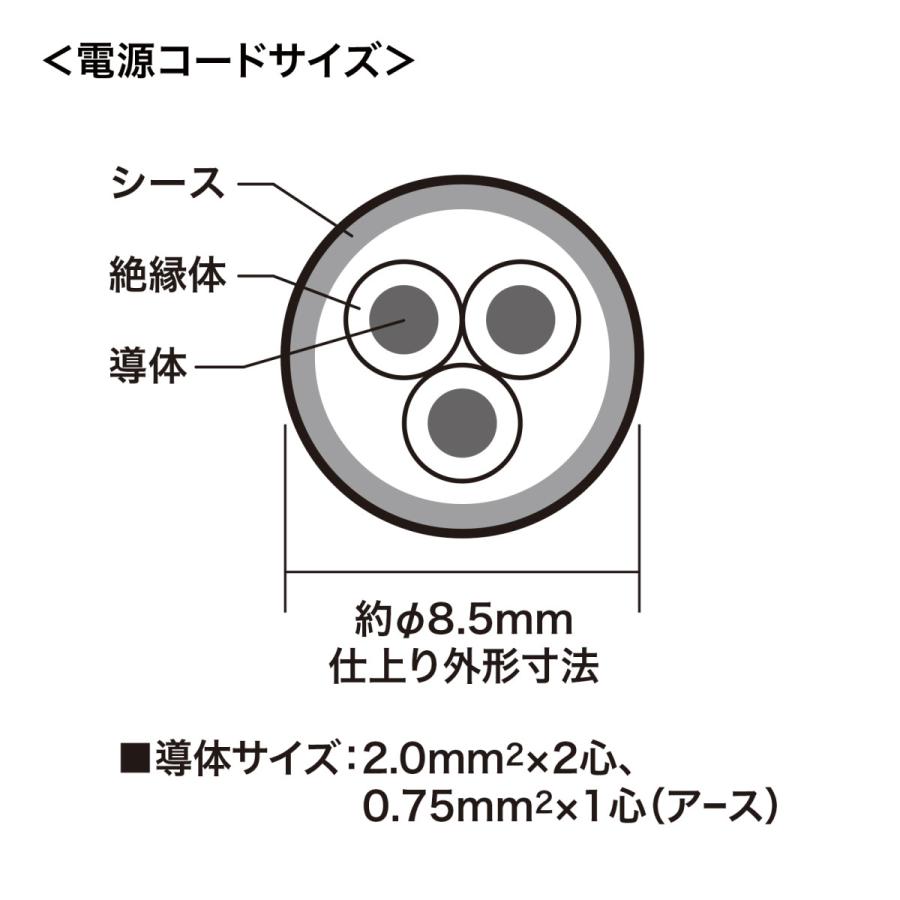 工事物件雷ガード内蔵タップ(3P2個口・3m) SANWA SUPPLY (サンワサプライ) TAP-K2NSP-3｜telaffy｜02