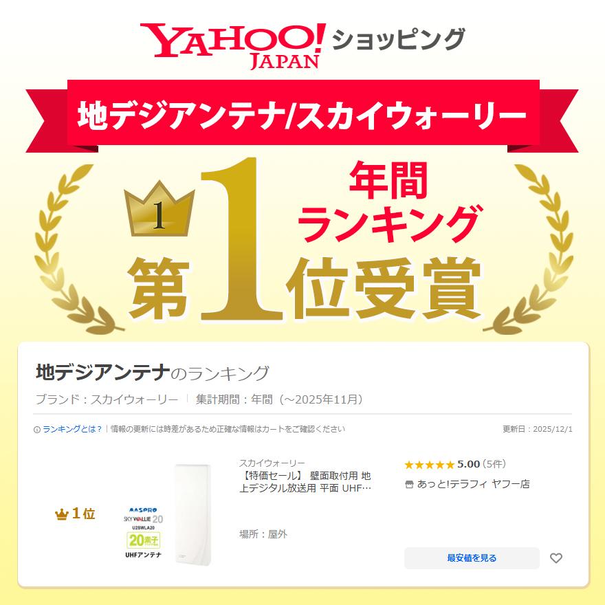【特価セール】 壁面取付用 地上デジタル放送用 平面 UHFアンテナ SKY WALLIE(スカイウォーリー) ウォームホワイト MASPRO (マスプロ) U2SWLA20★ | スカイウォーリー | 16
