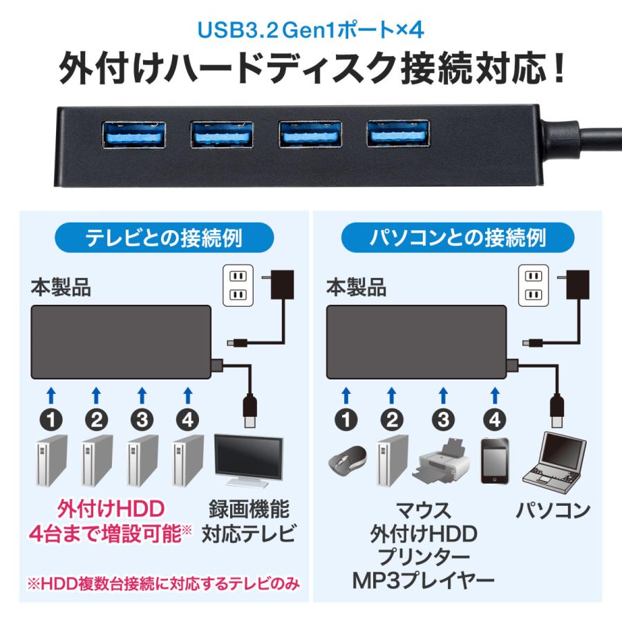 HDD接続対応 USB3.2 Gen1 4ポートハブ SANWA SUPPLY (サンワサプライ) USB-3HTV433BK | SANWA SUPPLY | 10