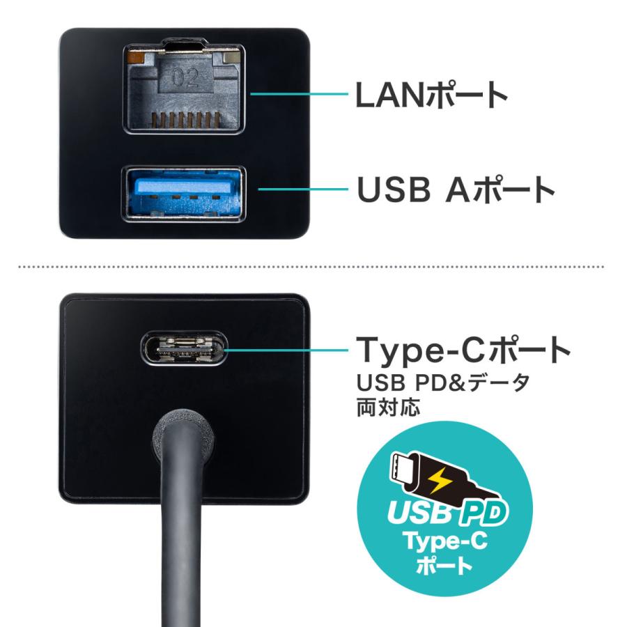 USB Type-Cハブ付き ギガビットLANアダプタ SANWA SUPPLY (サンワサプライ) USB-3TCH33BK｜telaffy｜10