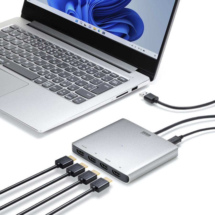 USB-HDMIディスプレイアダプタ(4K対応・4画面出力) SANWA SUPPLY (サンワサプライ) USB-CVU3HD7の画像