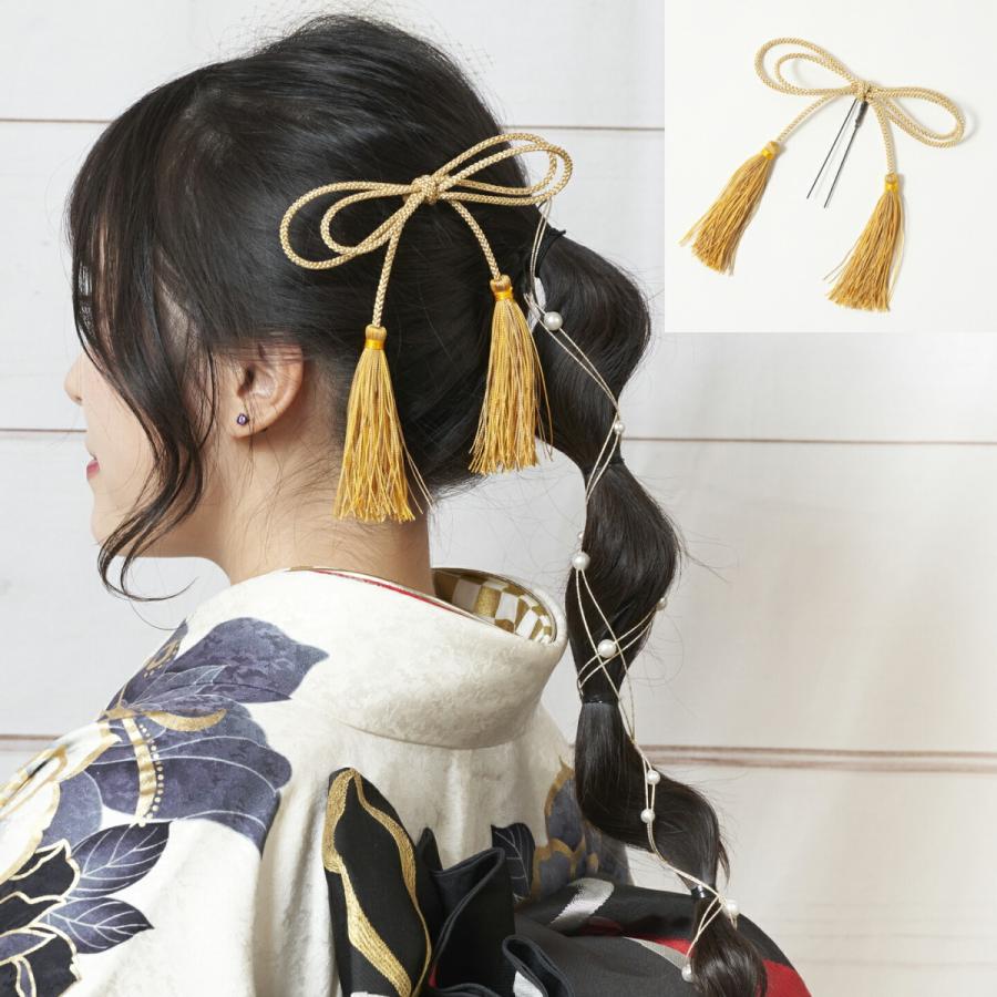 髪飾り ヘアアクセサリー Uピン Watmosphere 22W C 金×赤 飾り紐リボン