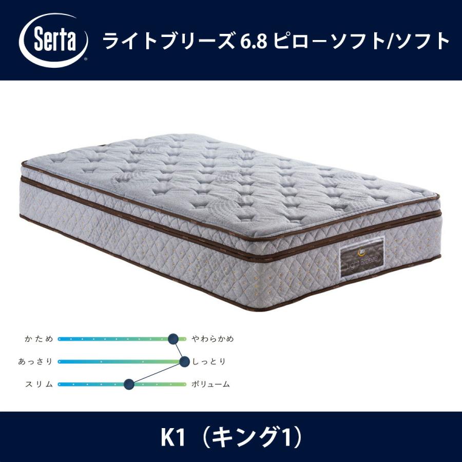 サータ Serta マットレス ライトブリーズ 6.8 ピロ−ソフト/ソフト K1（キング1）サイズ Light Breeze 6.8インチ樽型 breathfort ドリームベッド