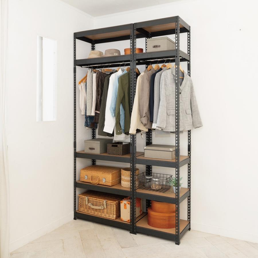 メタル＆ウッドラック ハイタイプ ハンガーラック MK-2255HWH