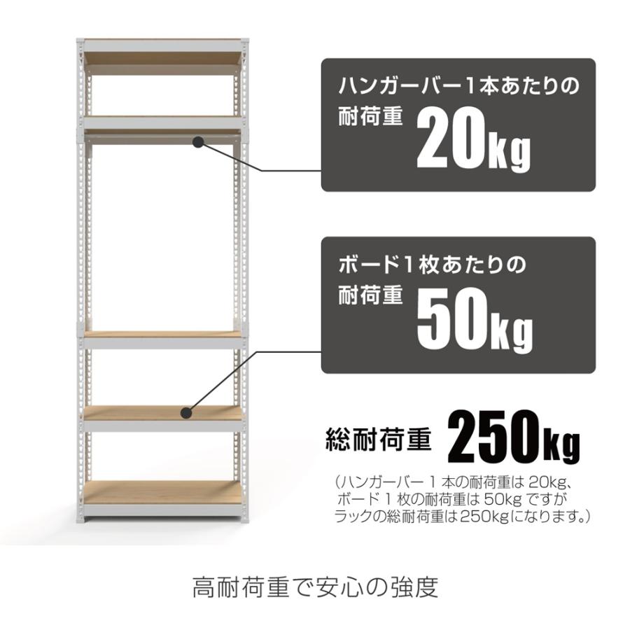 メタル＆ウッドラック ハイタイプ ハンガーラック ダブル MK-2285H2WH ホワイト／MK-2285H2BK ブラック シェルフ5段 ハンガー2段 ドリームウェア『代引き不可』の画像