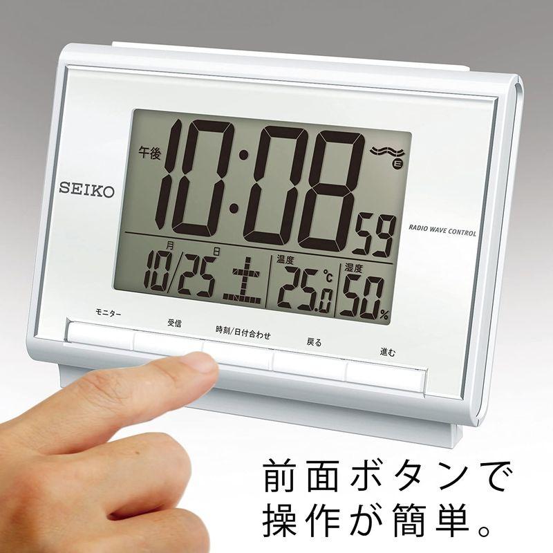 セイコー クロック 目覚まし時計 電波 デジタル カレンダー 温度 湿度 表示 白 パール SQ698S SEIKO｜telmit-store｜06