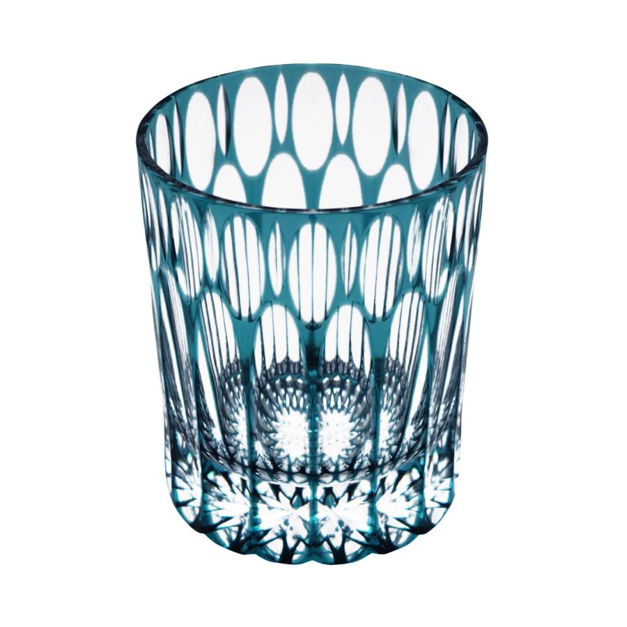 イタリア製　クリスタル　ガラス　アンティーク　脚付　24金　切子　ブルー 天満切子 ロックグラス 24% つぼみ 約200ml レッドクリスタル