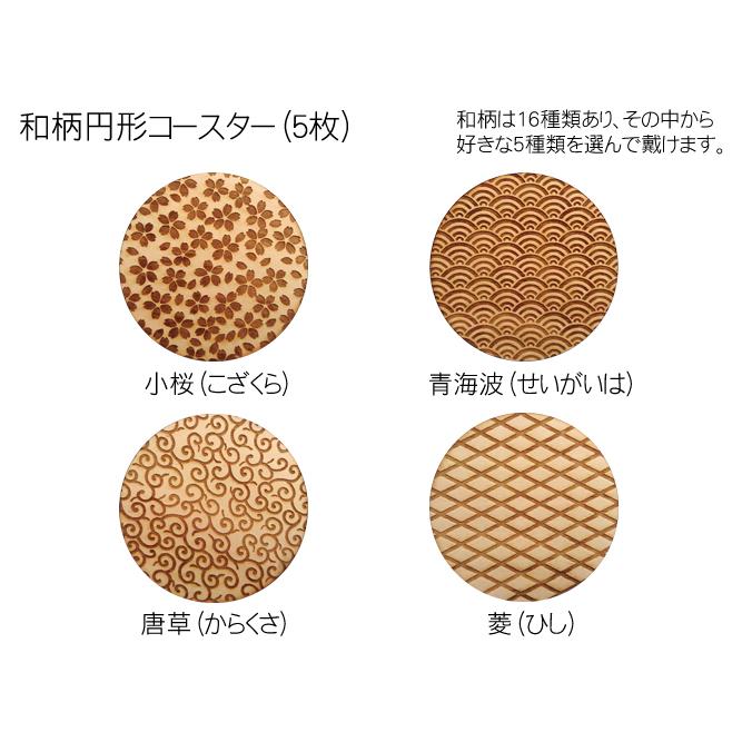 コースター 木製 和柄 (5枚) 円形 木製コースター インテリア 記念品