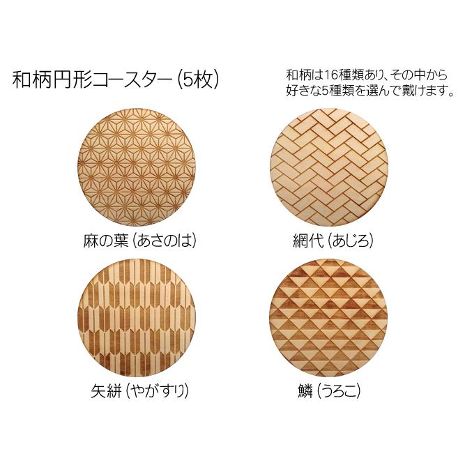 コースター 木製 和柄 (5枚) 円形 木製コースター インテリア 記念品
