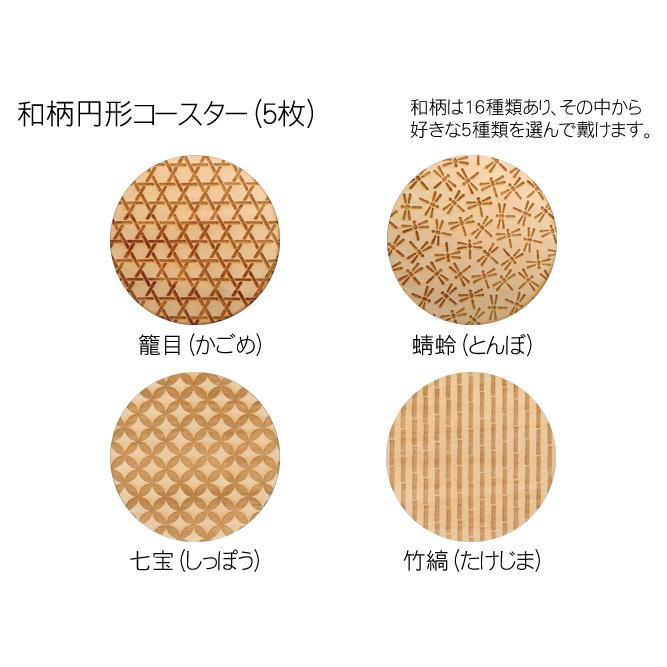 コースター 木製 和柄 (5枚) 円形 木製コースター インテリア 記念品