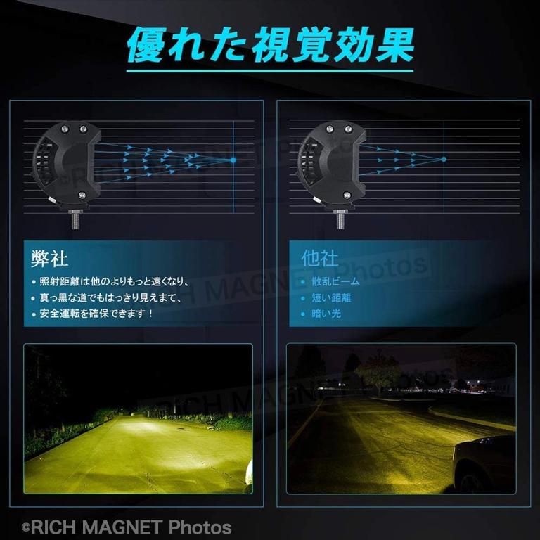 ワークライト LED イエロー 36W 防水 12V/24V 2個 黄 作業灯 ワークライト LED イエロー 36W 防水 12V/24V 2個 黄 作業灯