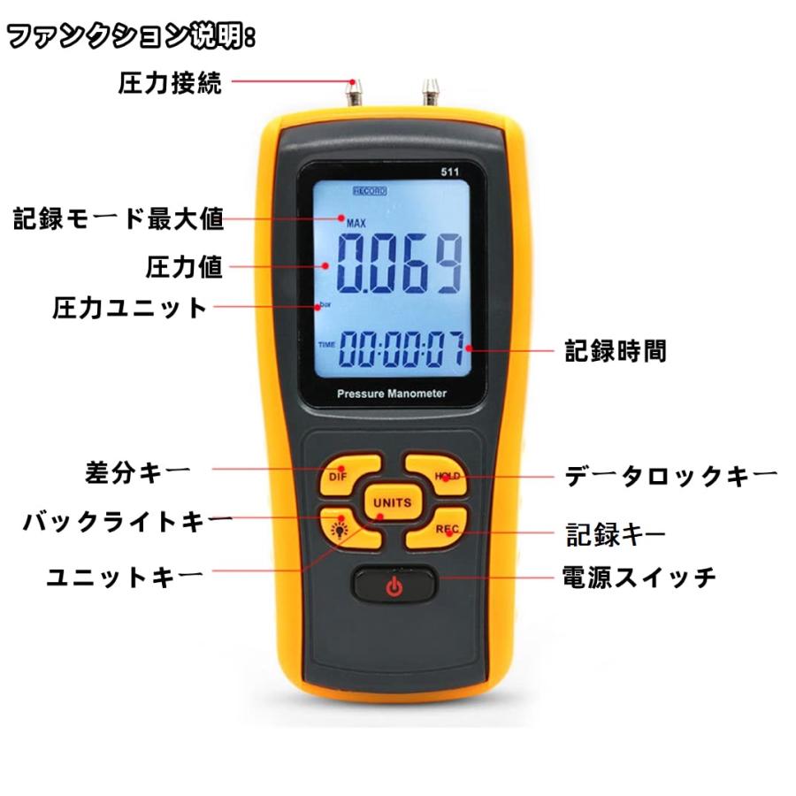 限定パソコンに転送 日本語取説 解析ソフト 微差圧計 圧力計 USBインターフェース リアルタイム測定結果 デジタル 差圧計 圧力計 ±10KPa デジタルマノメーター |  | 05