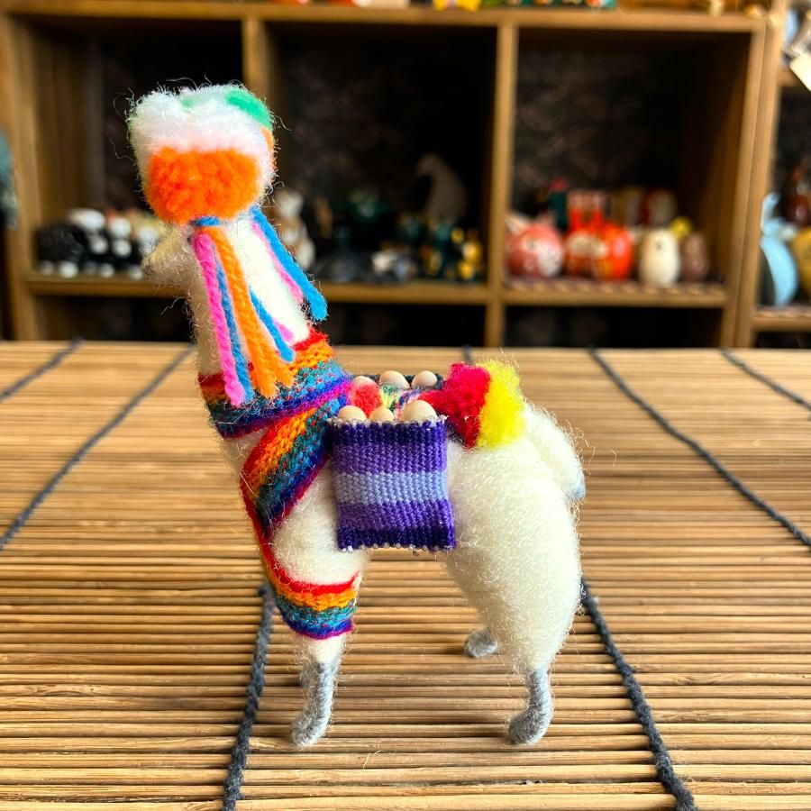 フェルト オブジェ アルパカ人形 置物 ミニサイズ ペルー 手作り