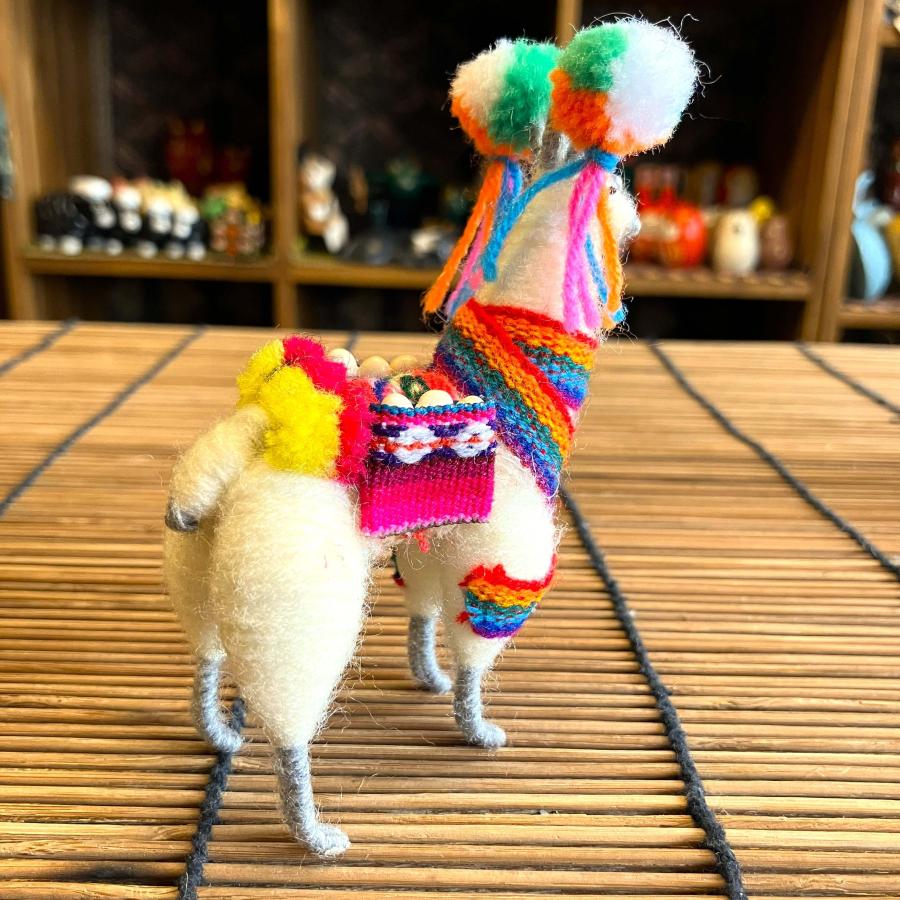 フェルト オブジェ アルパカ人形 置物 ミニサイズ ペルー 手作り
