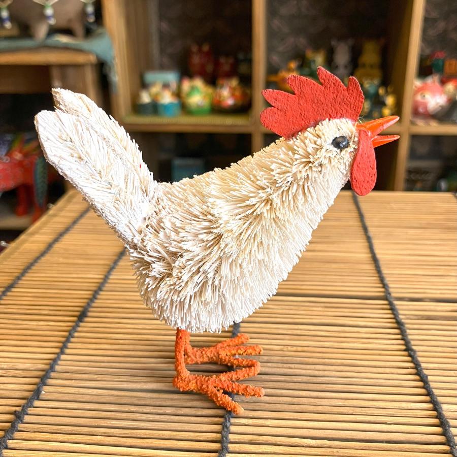 ニワトリ 置物 にわとり オブジェ ヤシ繊維 手作り お洒落 可愛い