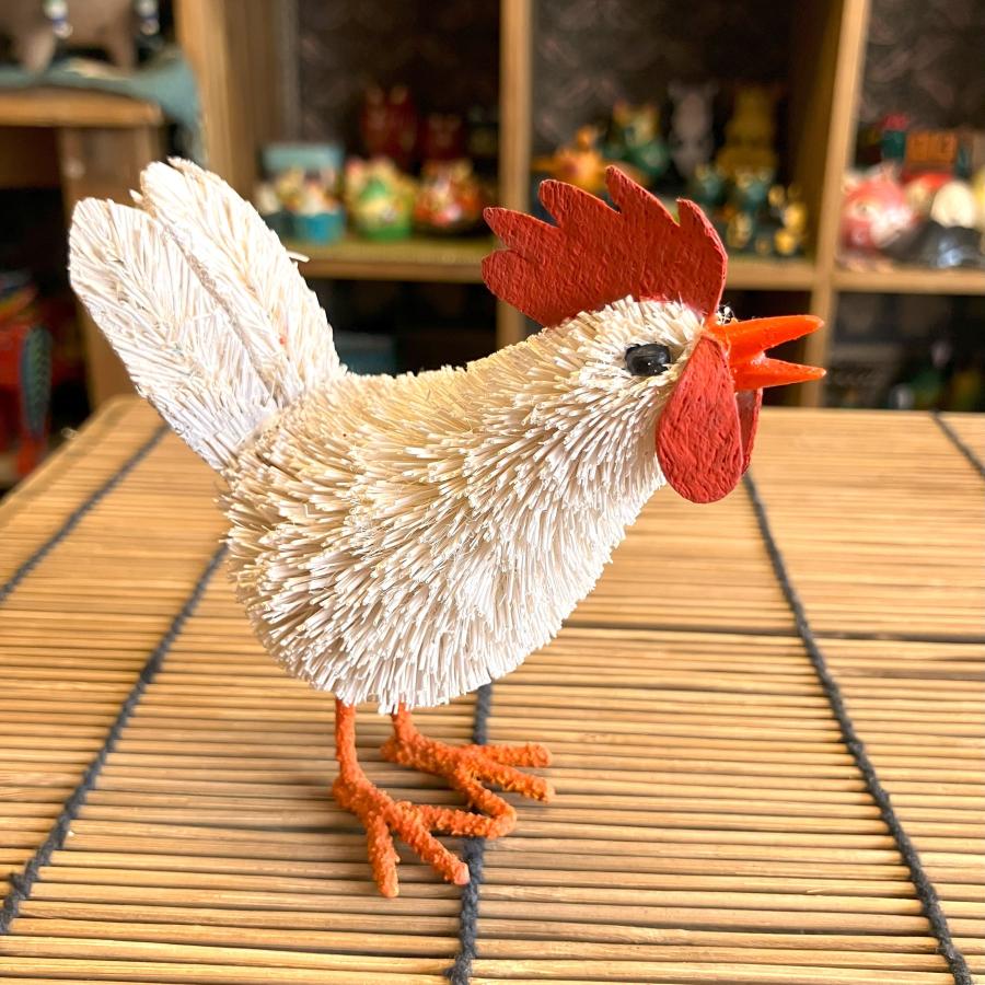 ニワトリ 置物 にわとり オブジェ ヤシ繊維 手作り お洒落 可愛い