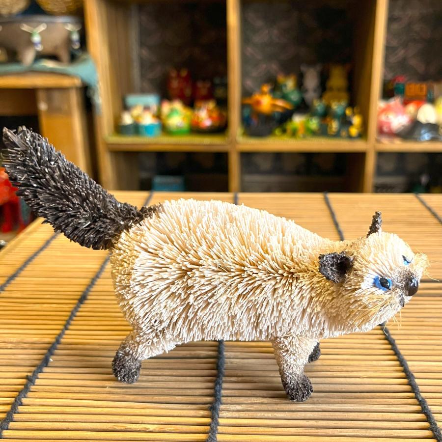 ネコ 置物 猫 オブジェ ヤシ繊維 手作り お洒落 可愛い たわし