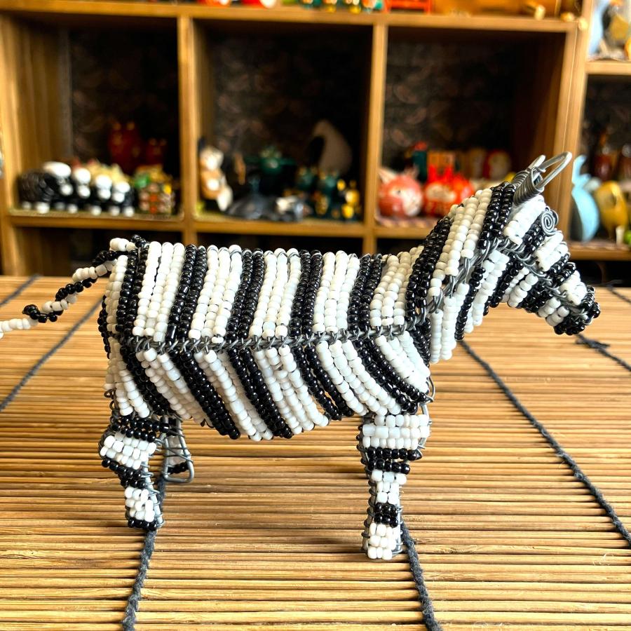 シマウマ 置物 オブジェ ケニア 手作り エスニック アニマル 手作り インテリア オブジェ ワイヤービーズアニマル |  | 04