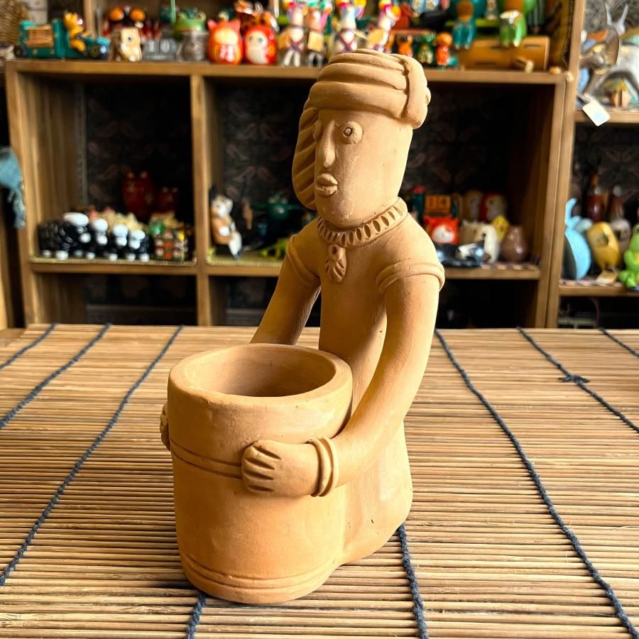 エスニック 置物 素焼き オブジェ ペン立て アジアン雑貨 インド 水汲み壺 インテリア 民族 |  | 01