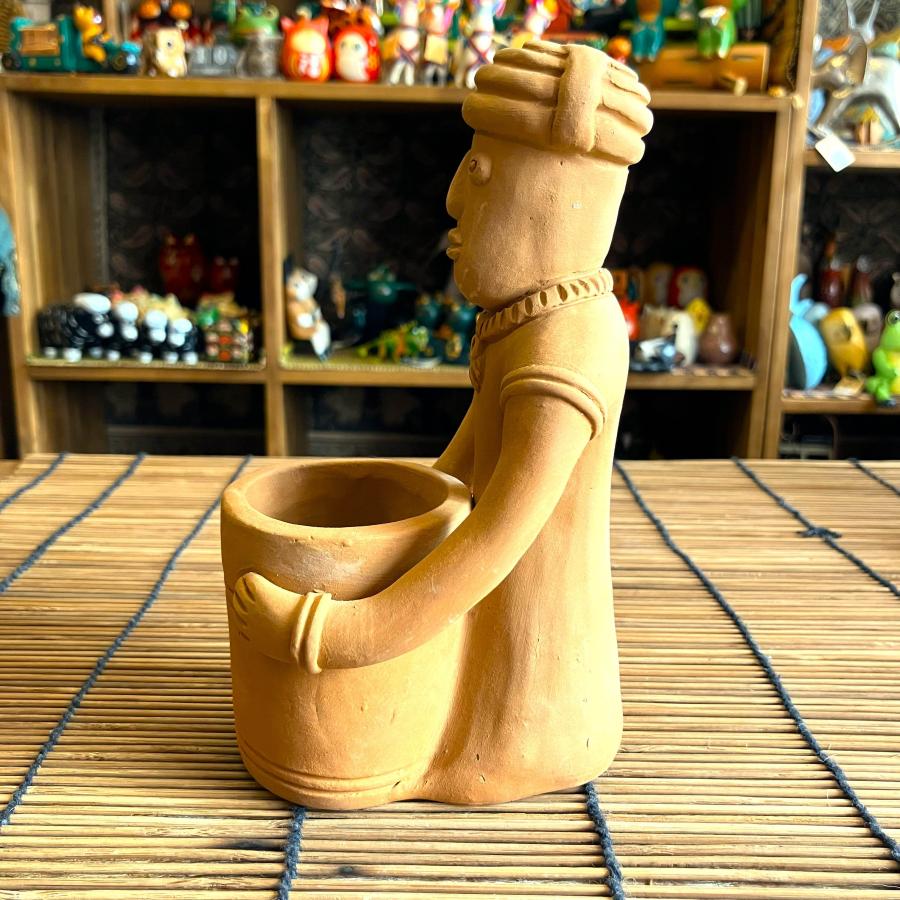 エスニック 置物 素焼き オブジェ ペン立て アジアン雑貨 インド 水汲み壺 インテリア 民族 |  | 02