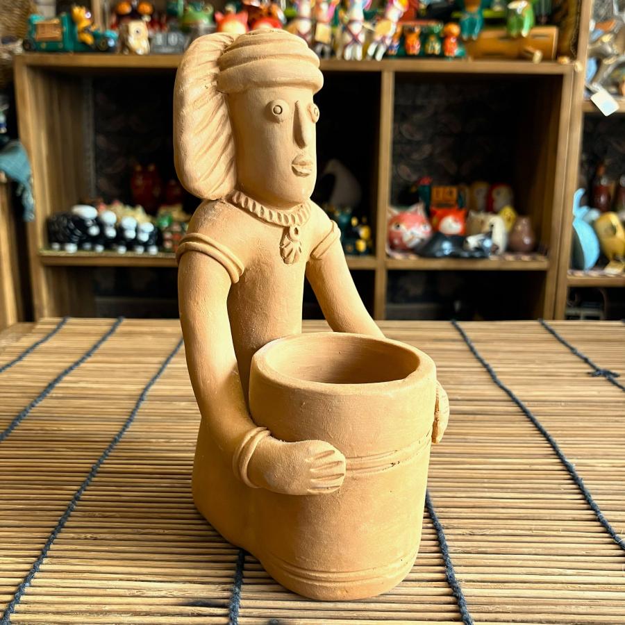 エスニック 置物 素焼き オブジェ ペン立て アジアン雑貨 インド 水汲み壺 インテリア 民族 |  | 07