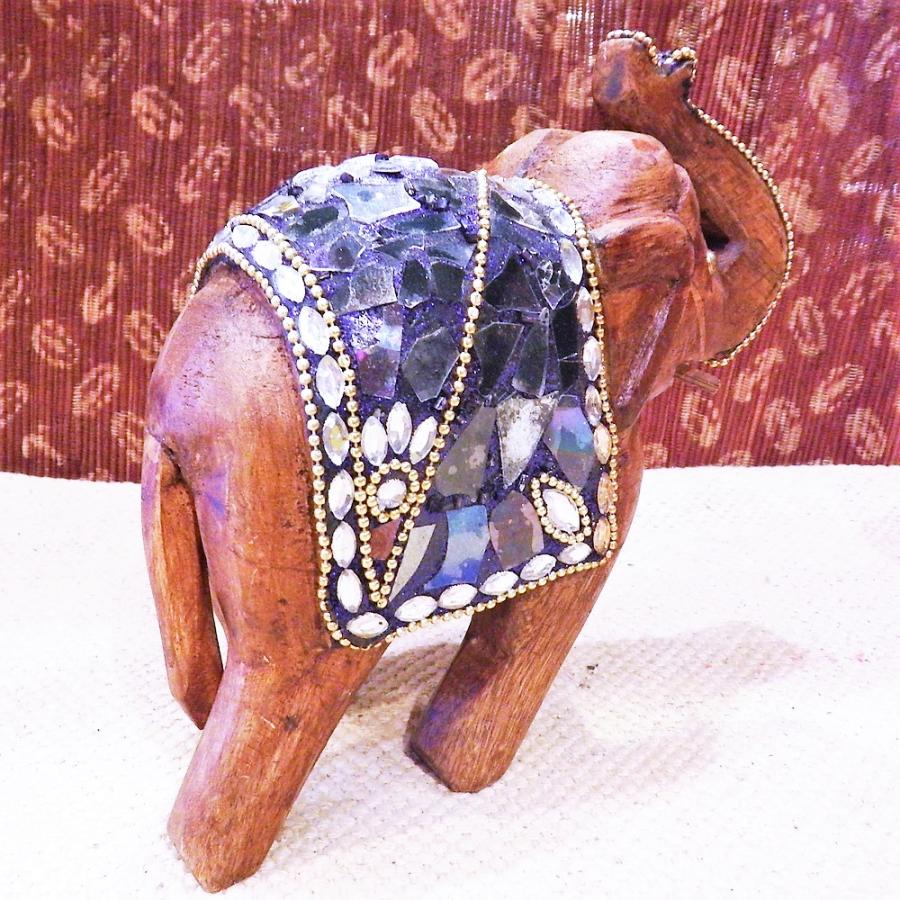 ゾウ 置物 木製 ビーズ ガラス 綺麗 インド アジアン オブジェ