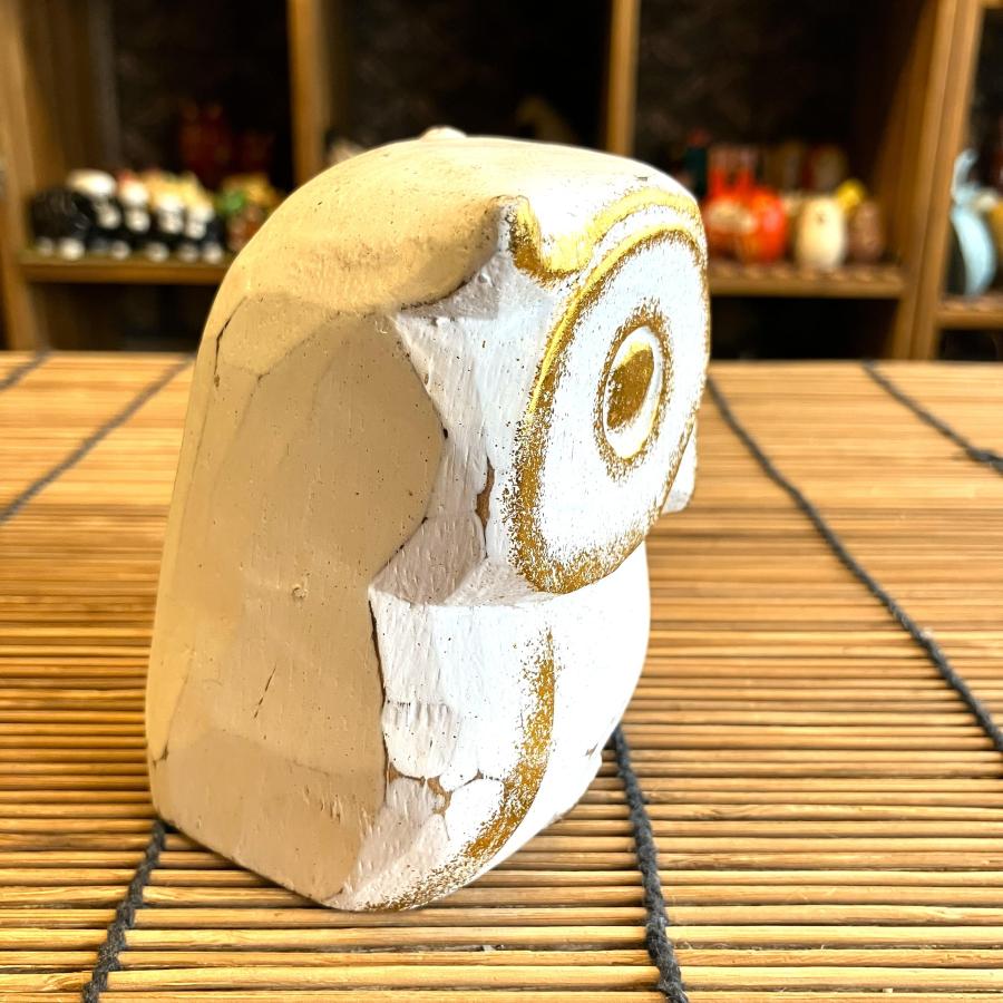 フクロウ ふくろう 梟 置物 可愛い ホワイト アジアン雑貨 木彫り 白ふくろう 縁起 木製 お洒落 ゴールド 綺麗 インテリア雑貨 |  | 06