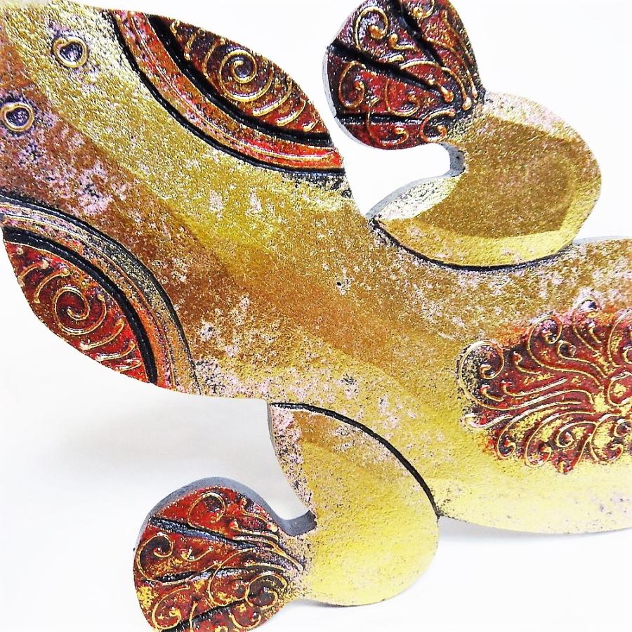 ヤモリ 壁掛け エスニック ボード 木製 縁起 インドネシア製 ゲコパネル Sサイズ ゴールド |  | 01