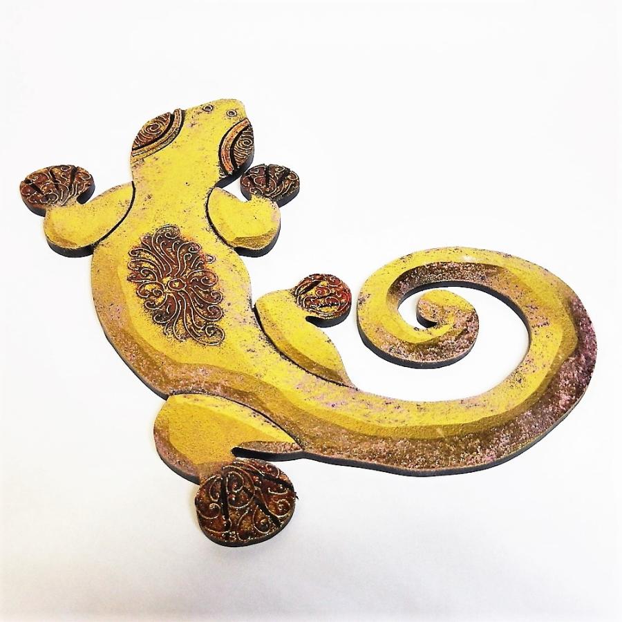 ヤモリ 壁掛け エスニック ボード 木製 縁起 インドネシア製 ゲコパネル Sサイズ ゴールド |  | 02