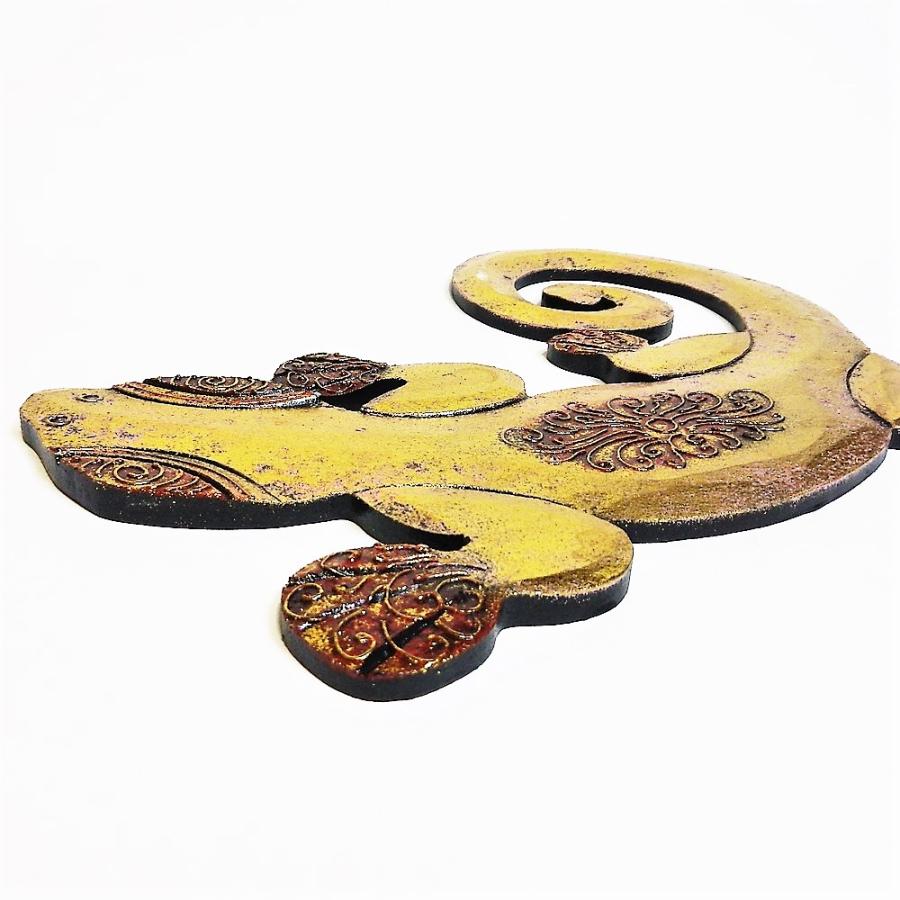 ヤモリ 壁掛け エスニック ボード 木製 縁起 インドネシア製 ゲコパネル Sサイズ ゴールド |  | 03