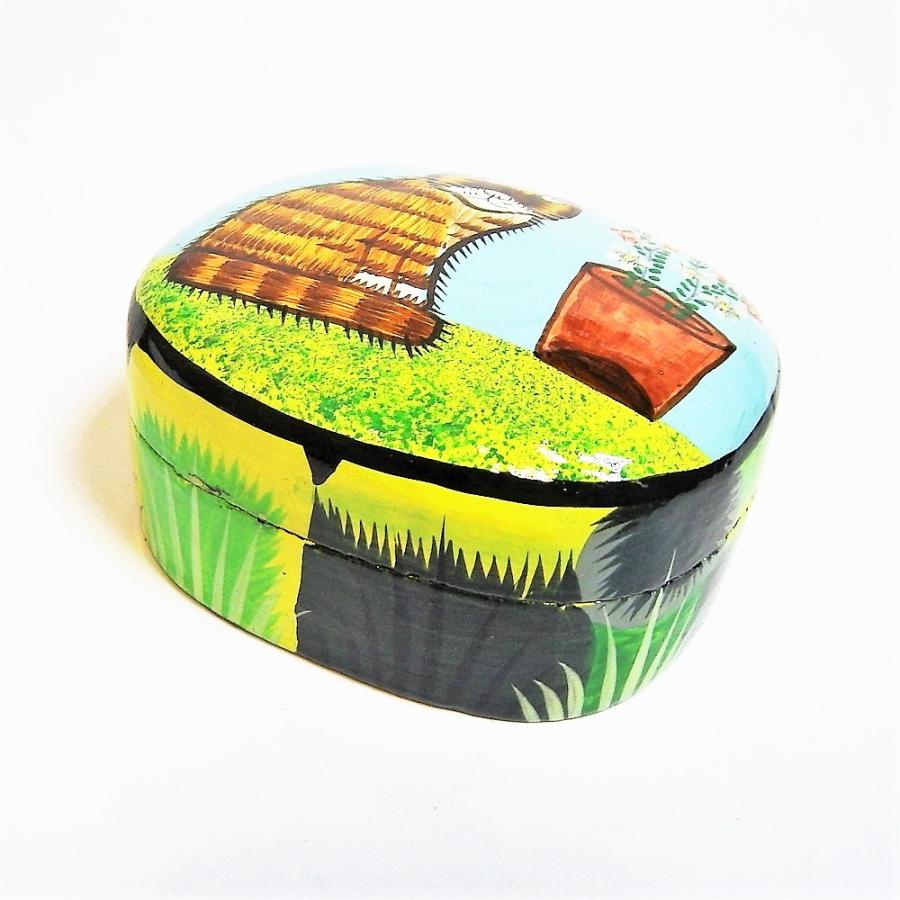 BOX ペーパーマッシュ ネコ 小物入れ 可愛い 花と猫 インド 手作り Mサイズ |  | 02