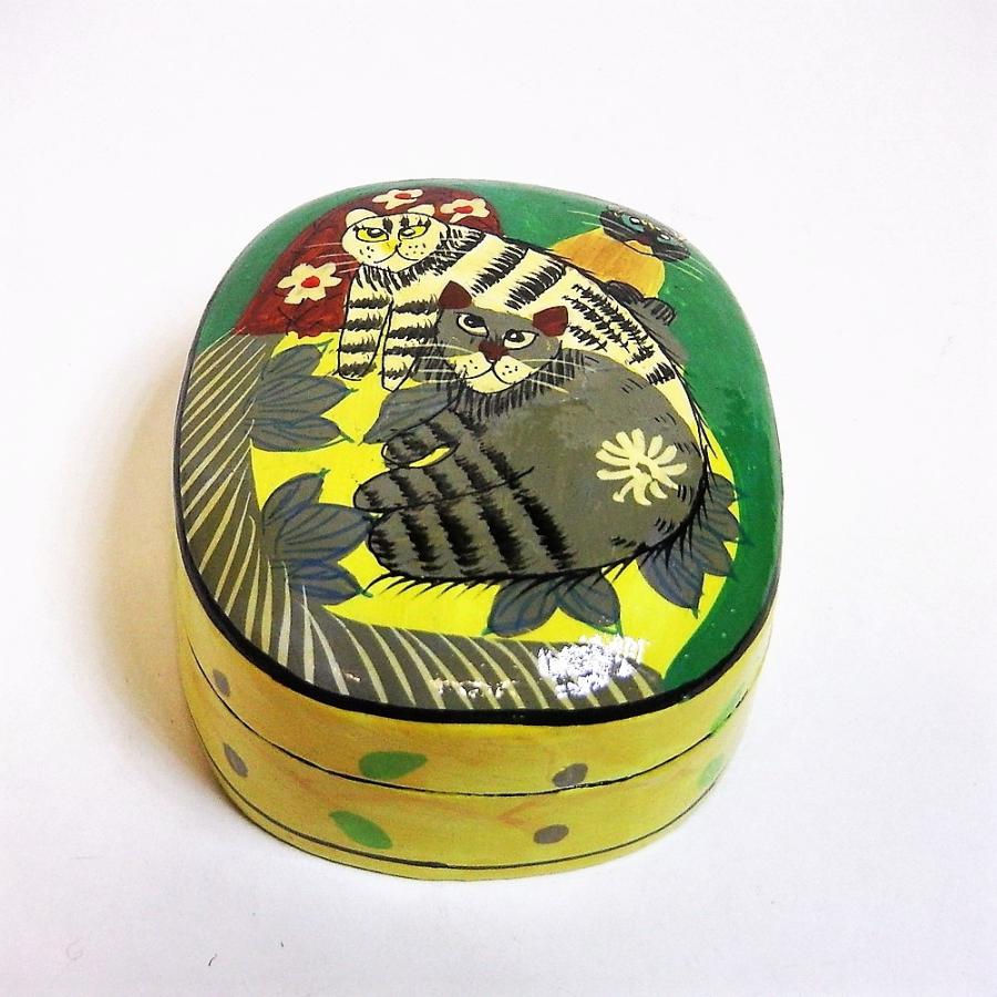 BOX ペーパーマッシュ ネコ 小物入れ 可愛い 猫3匹 インド 手作り Mサイズ |  | 03