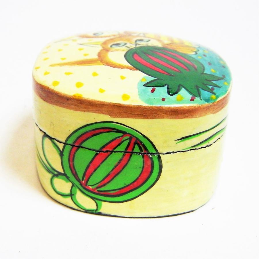 ネコ BOX ペーパーマッシュ 猫 小物入れ 可愛い 西瓜と2匹の猫 インド 手作り Sサイズ |  | 04