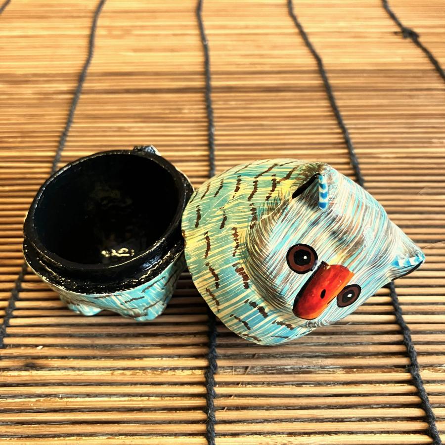 フクロウ 小物入れ 可愛い ブルー BOX 立ちフクロウ ペーパーマッシュ アニマル インド 紙素材 アジアン インテリア |  | 11