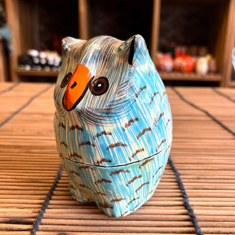 フクロウ 小物入れ 可愛い ブルー BOX 立ちフクロウ ペーパーマッシュ アニマル インド 紙素材 アジアン インテリア |  | 01