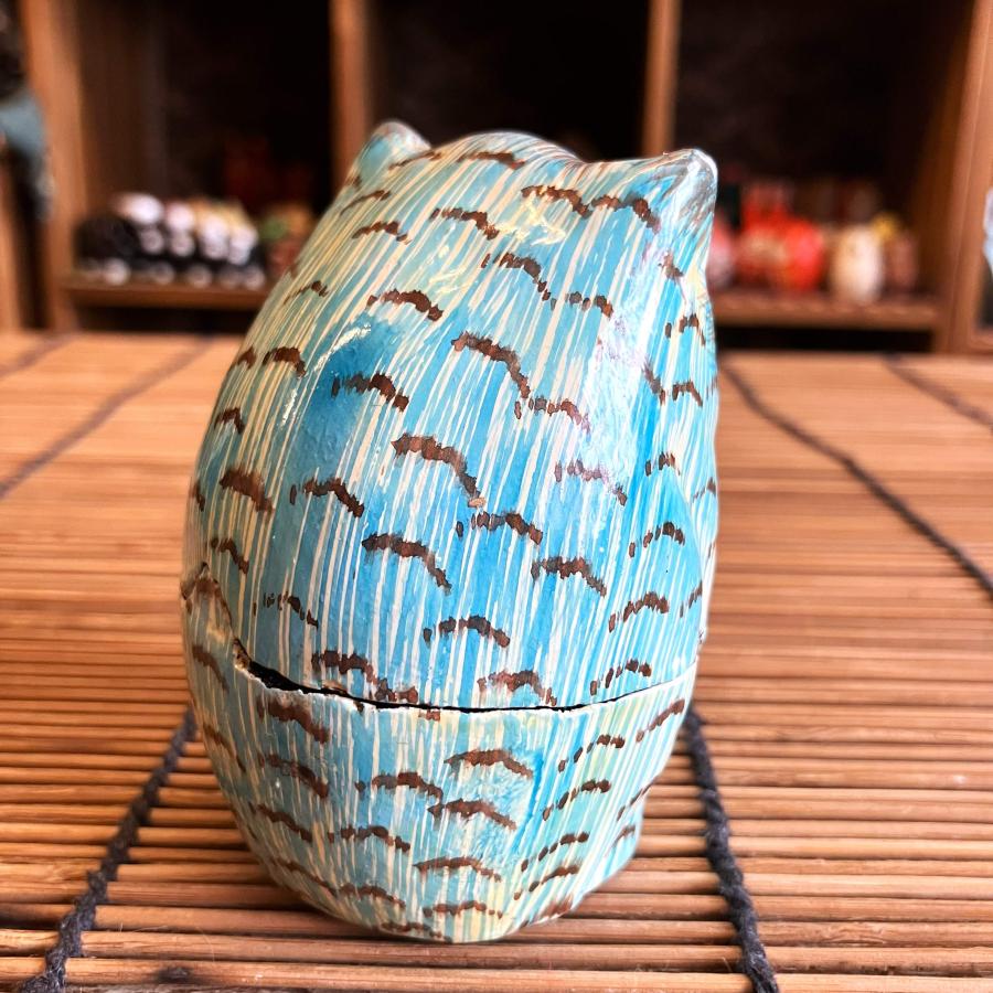 フクロウ 小物入れ 可愛い ブルー BOX 立ちフクロウ ペーパーマッシュ アニマル インド 紙素材 アジアン インテリア |  | 05