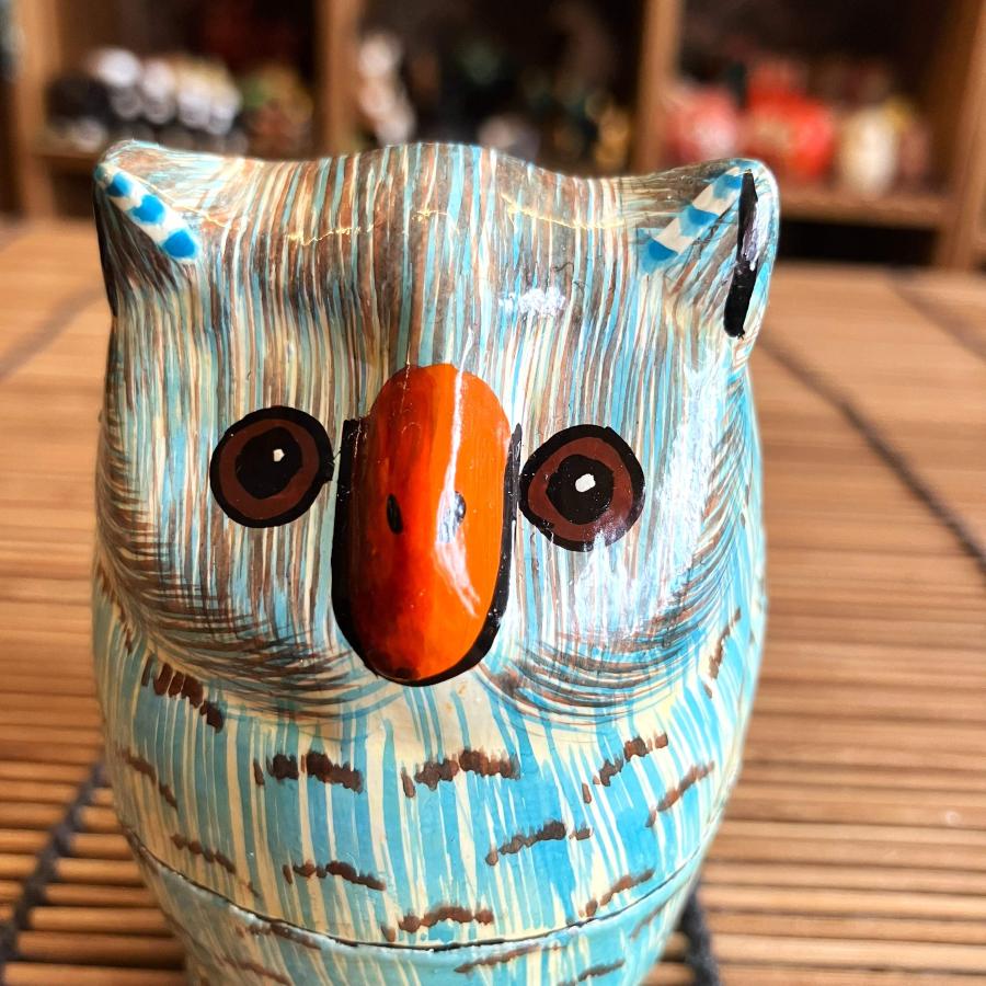 フクロウ 小物入れ 可愛い ブルー BOX 立ちフクロウ ペーパーマッシュ アニマル インド 紙素材 アジアン インテリア |  | 08