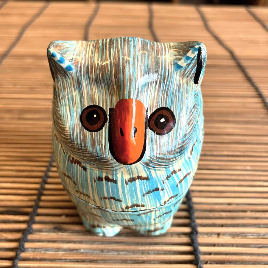 フクロウ 小物入れ 可愛い ブルー BOX 立ちフクロウ ペーパーマッシュ アニマル インド 紙素材 アジアン インテリア |  | 09