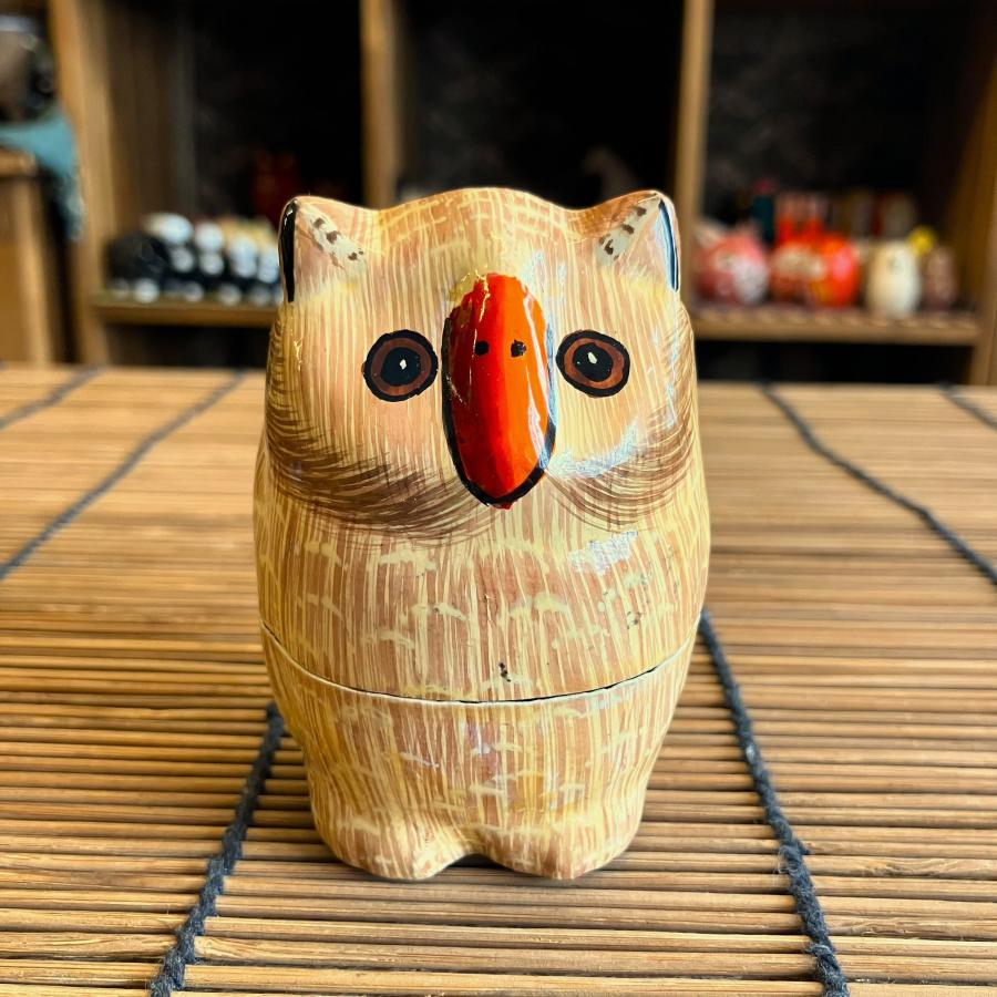 フクロウ 小物入れ 可愛い ブラウン BOX 立ちフクロウ ペーパーマッシュ アニマル インド 紙素材 アジアン インテリア | 