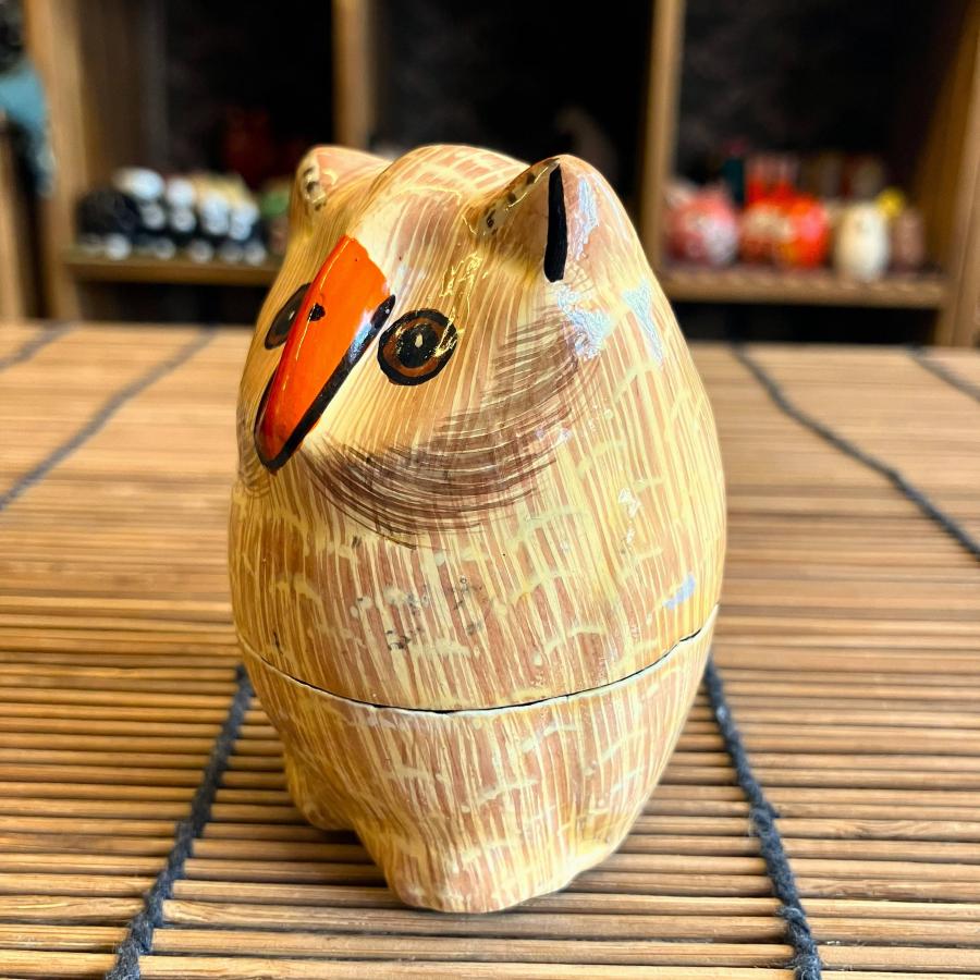 フクロウ 小物入れ 可愛い ブラウン BOX 立ちフクロウ ペーパーマッシュ アニマル インド 紙素材 アジアン インテリア |  | 01