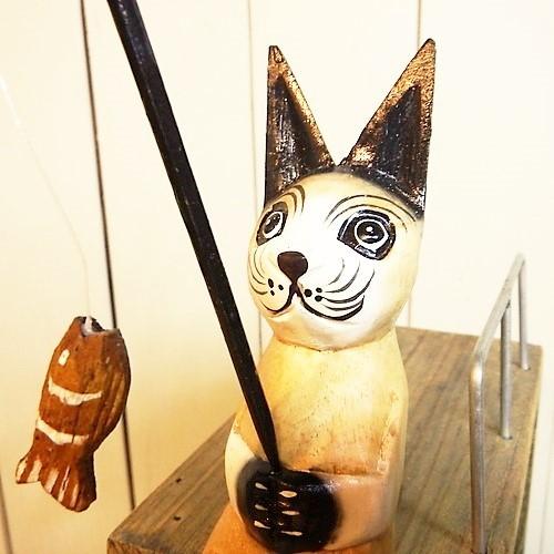 木彫りのネコ 置物 在銘 オブジェ / Wooden carved cat 10722800574-1-z.jpg