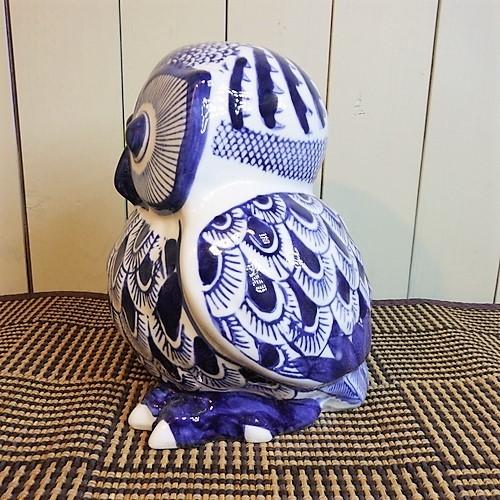 フクロウ 貯金箱 ふくろう 陶器 梟 置物 オブジェ 大きいサイズ 藍色 染付 縁起 和風 和室 玄関 インテリア雑貨 |  | 02