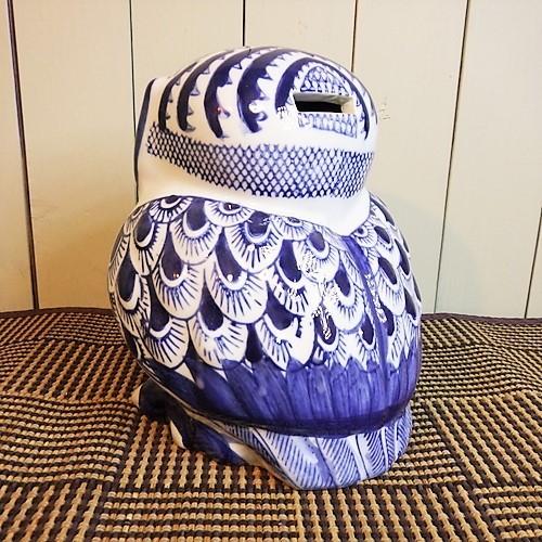 フクロウ 貯金箱 ふくろう 陶器 梟 置物 オブジェ 大きいサイズ 藍色 染付 縁起 和風 和室 玄関 インテリア雑貨 |  | 03