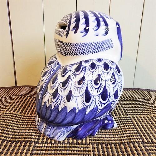 フクロウ 貯金箱 ふくろう 陶器 梟 置物 オブジェ 大きいサイズ 藍色 染付 縁起 和風 和室 玄関 インテリア雑貨 |  | 05