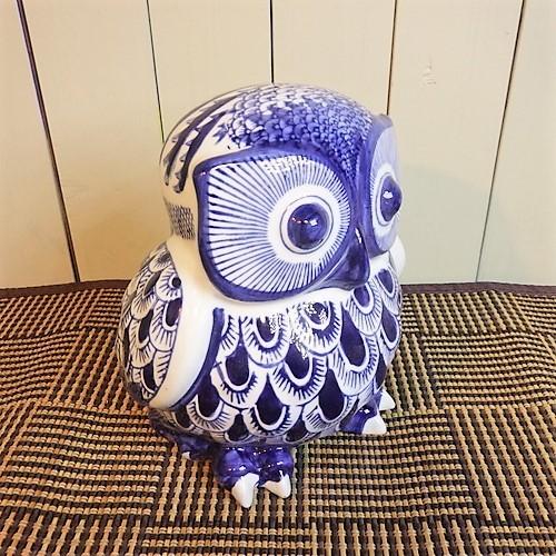 フクロウ 貯金箱 ふくろう 陶器 梟 置物 オブジェ 大きいサイズ 藍色 染付 縁起 和風 和室 玄関 インテリア雑貨 |  | 06