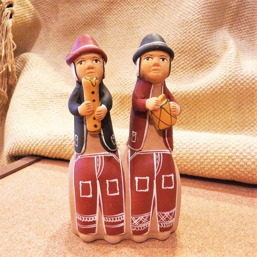 美品陶器人形　笛 笛 ペルー インディオ 素焼き 人形の形 楽器 素朴 オブジェ インテリア